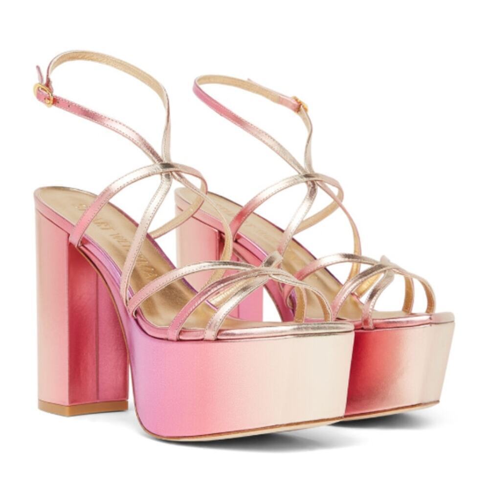Stuart Weitzman Women's Hot Pink BarelyThere Square High Platform Sandal Size 8B - Picture 2 of 10